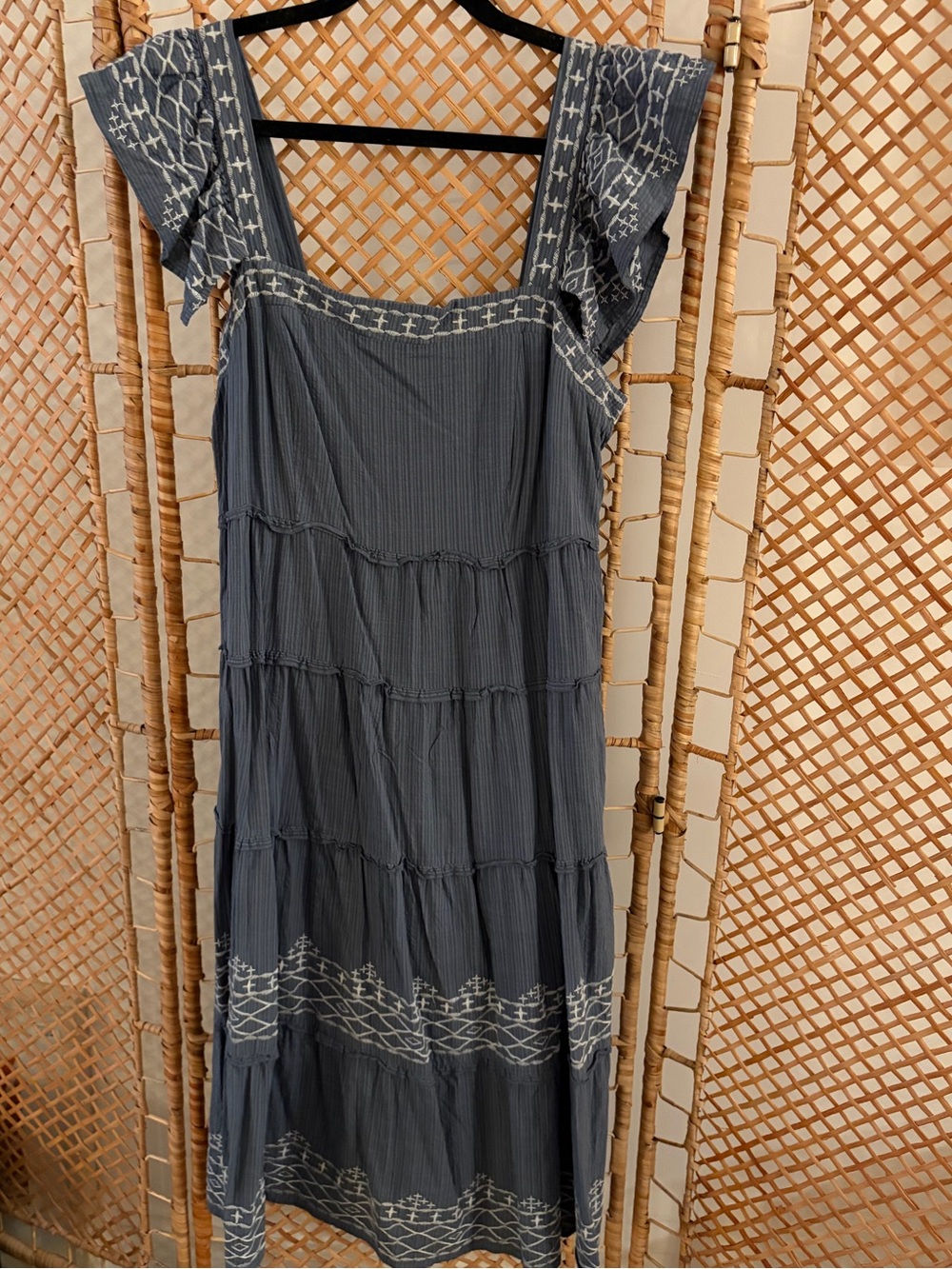 Knox Rose Women’s Blue Embroidered Tiered Midi Dress
